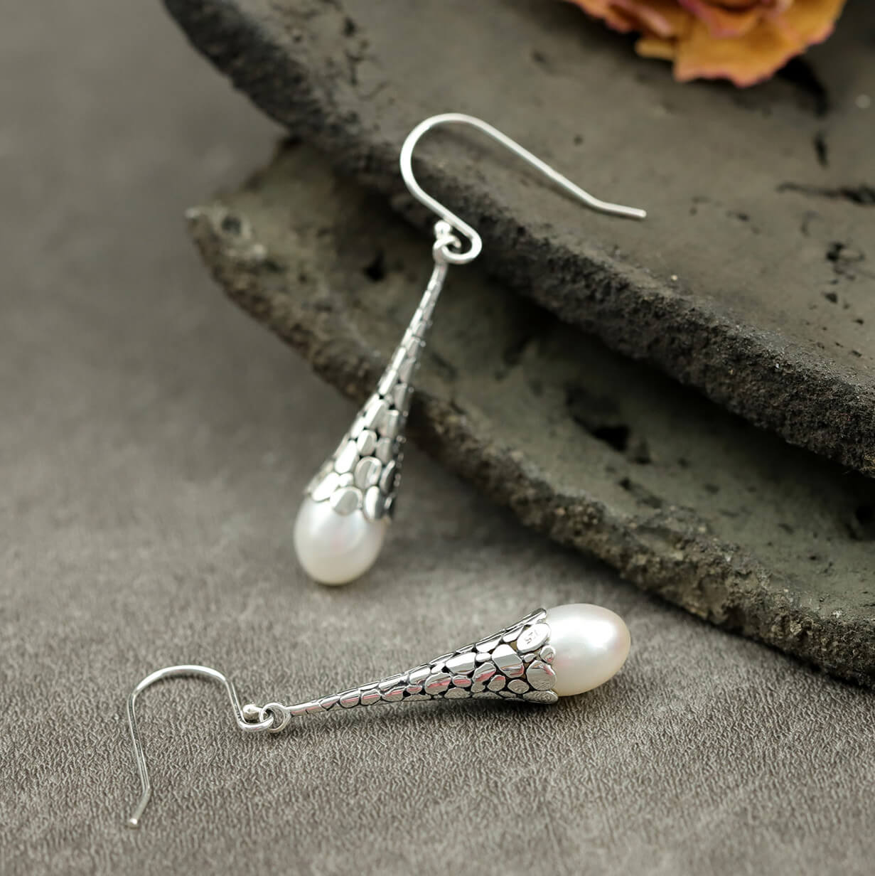 Vintage Pearl Long Drop Earrings