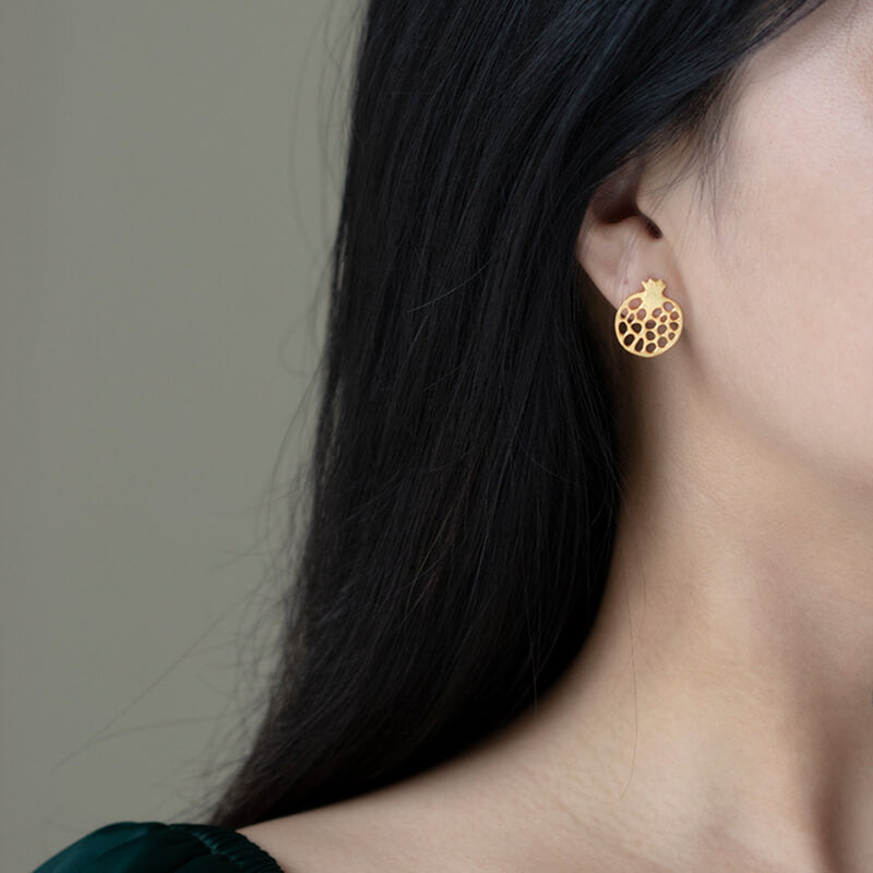 Hollowed Pomegranate Gold Stud Earrings