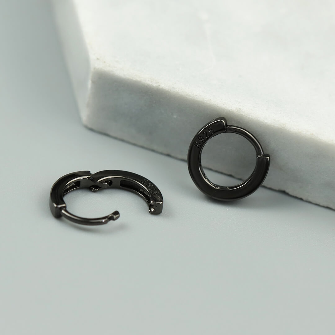 Black Gold Hoop Leverback Earrings