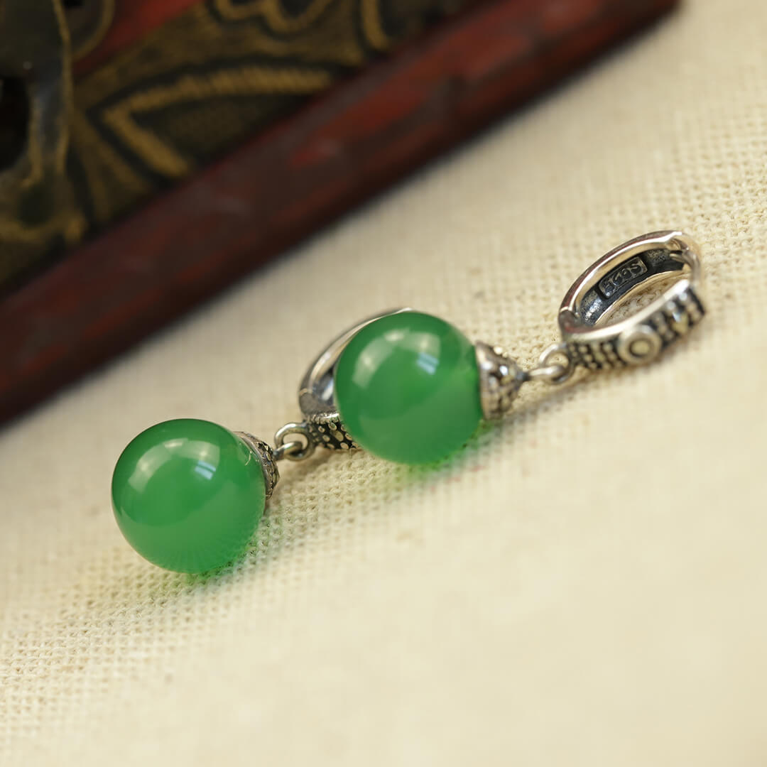 Vintage Handmade Jade Silver Earrings