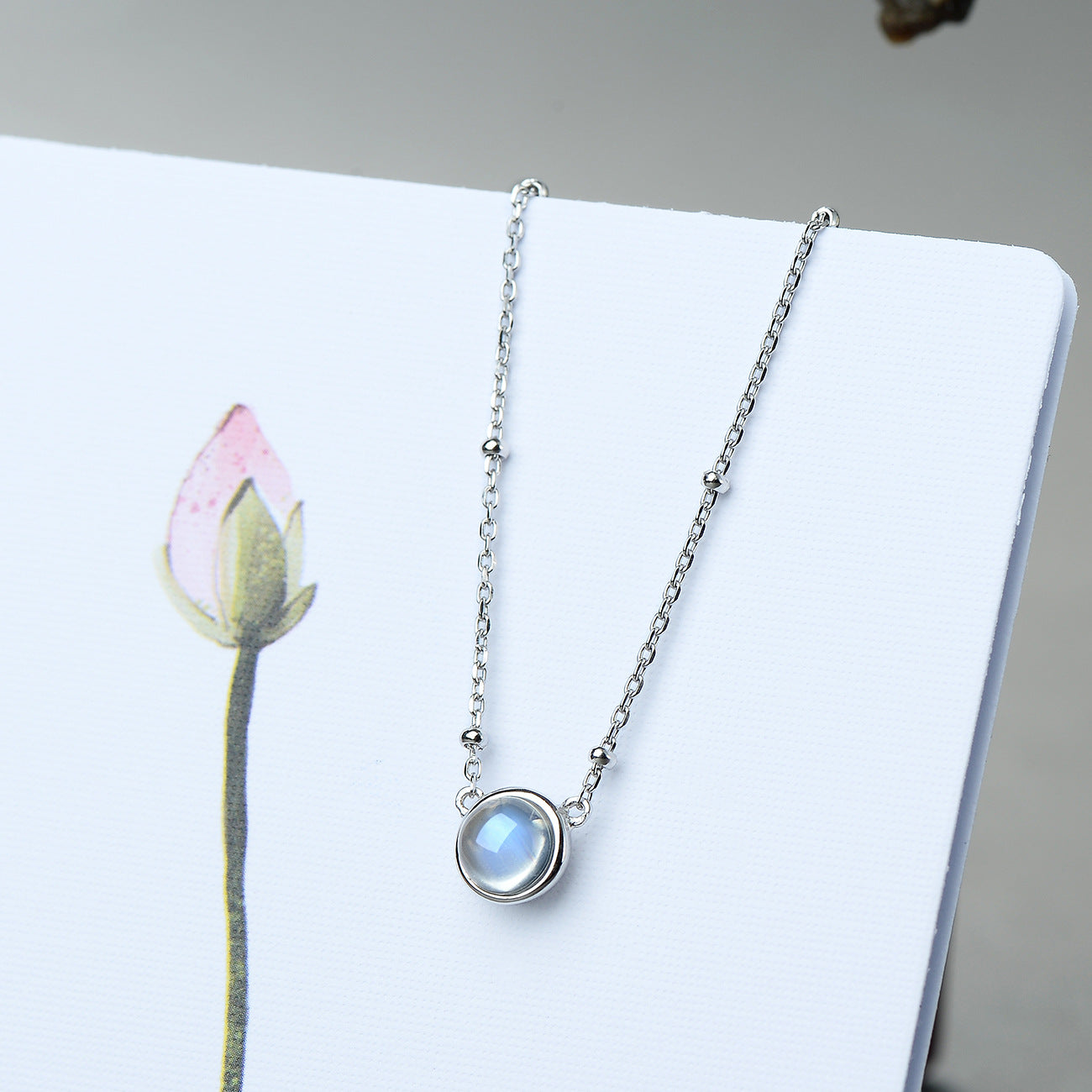 Natural Moonstone Silver Necklace, Healing Stone Pendant - LUXYIN