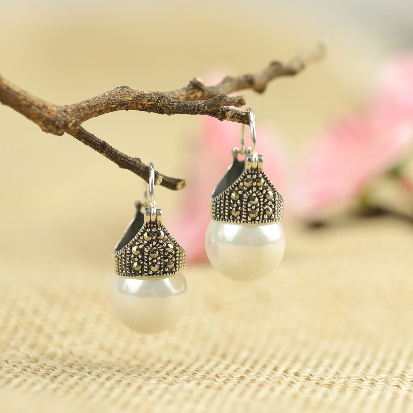 Vintage Mother of Pearl Drop Earrings, 925 Silver Earrings Online - LUXYIN