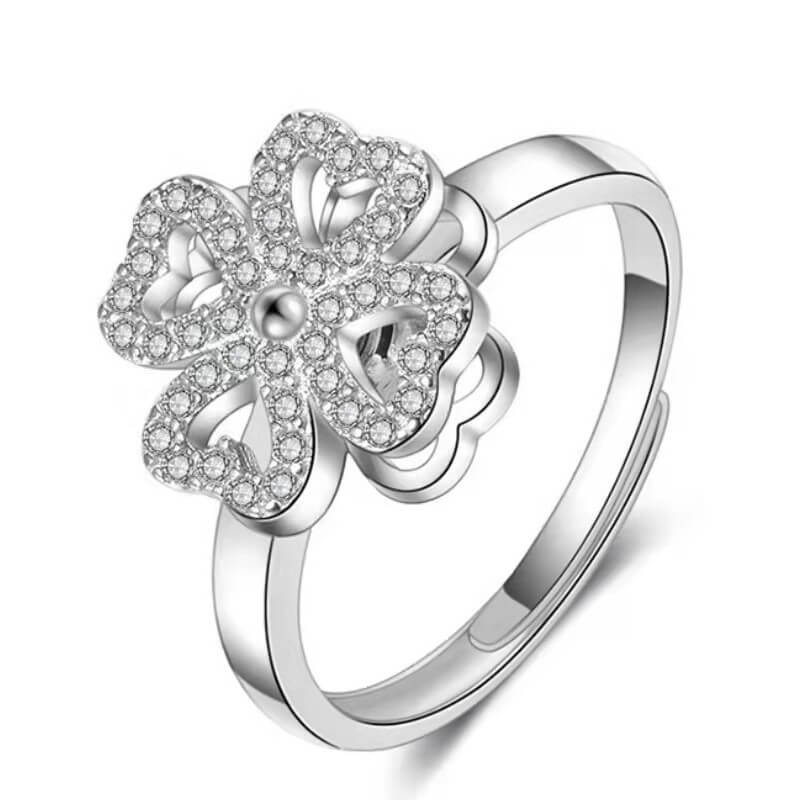 Lovely Heart Clover Rotating Open Ring, Fidget Spinner Ring - LUXYIN