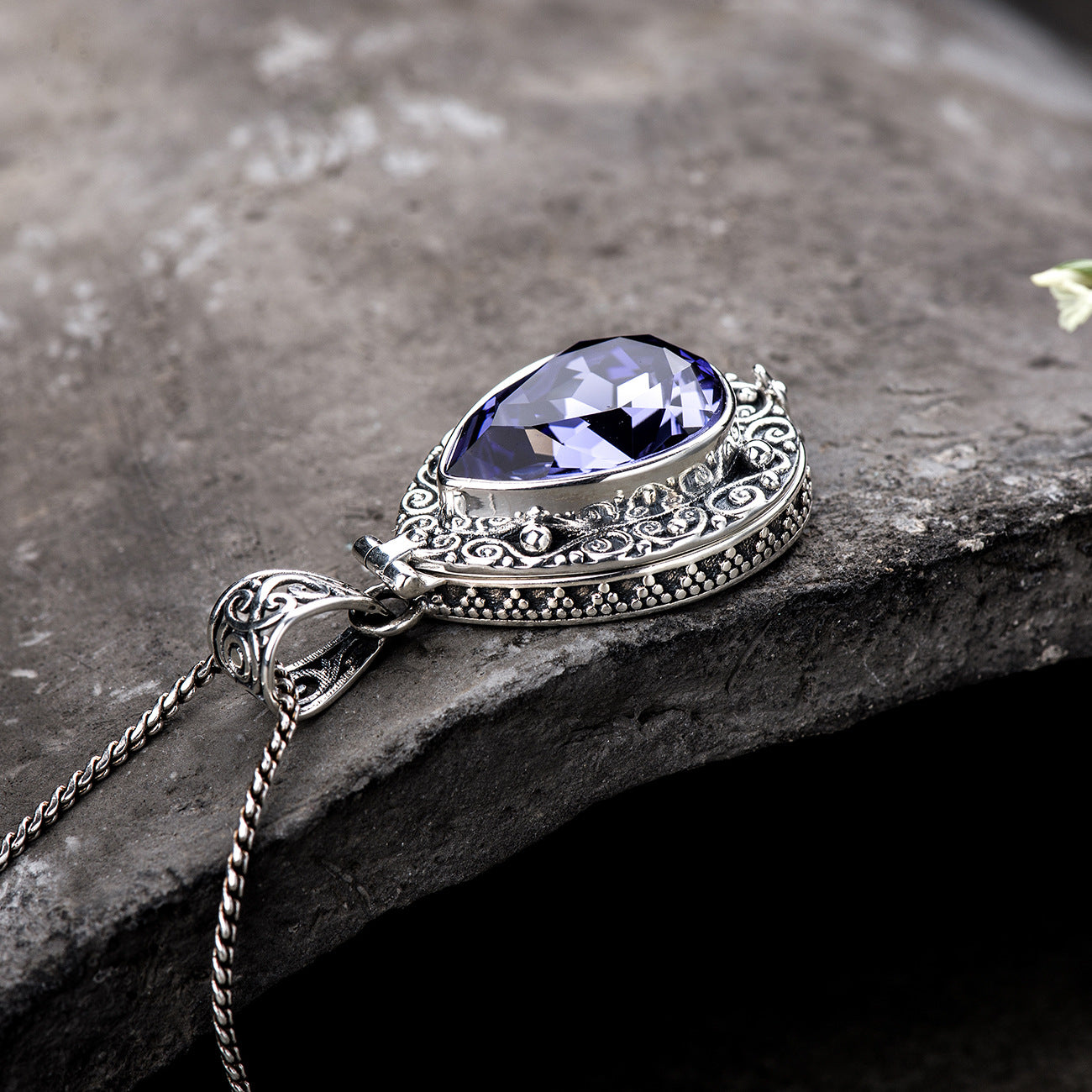 Purple Crystal Engraved Necklace