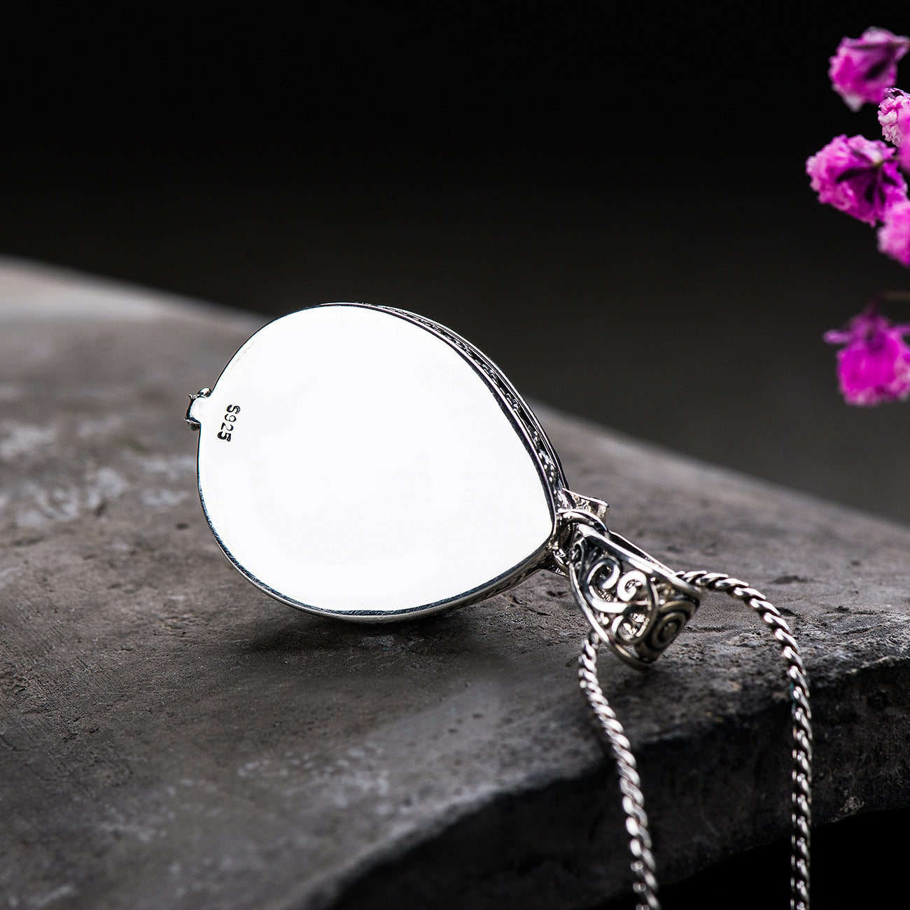 Pink Crystal Engraved Necklace