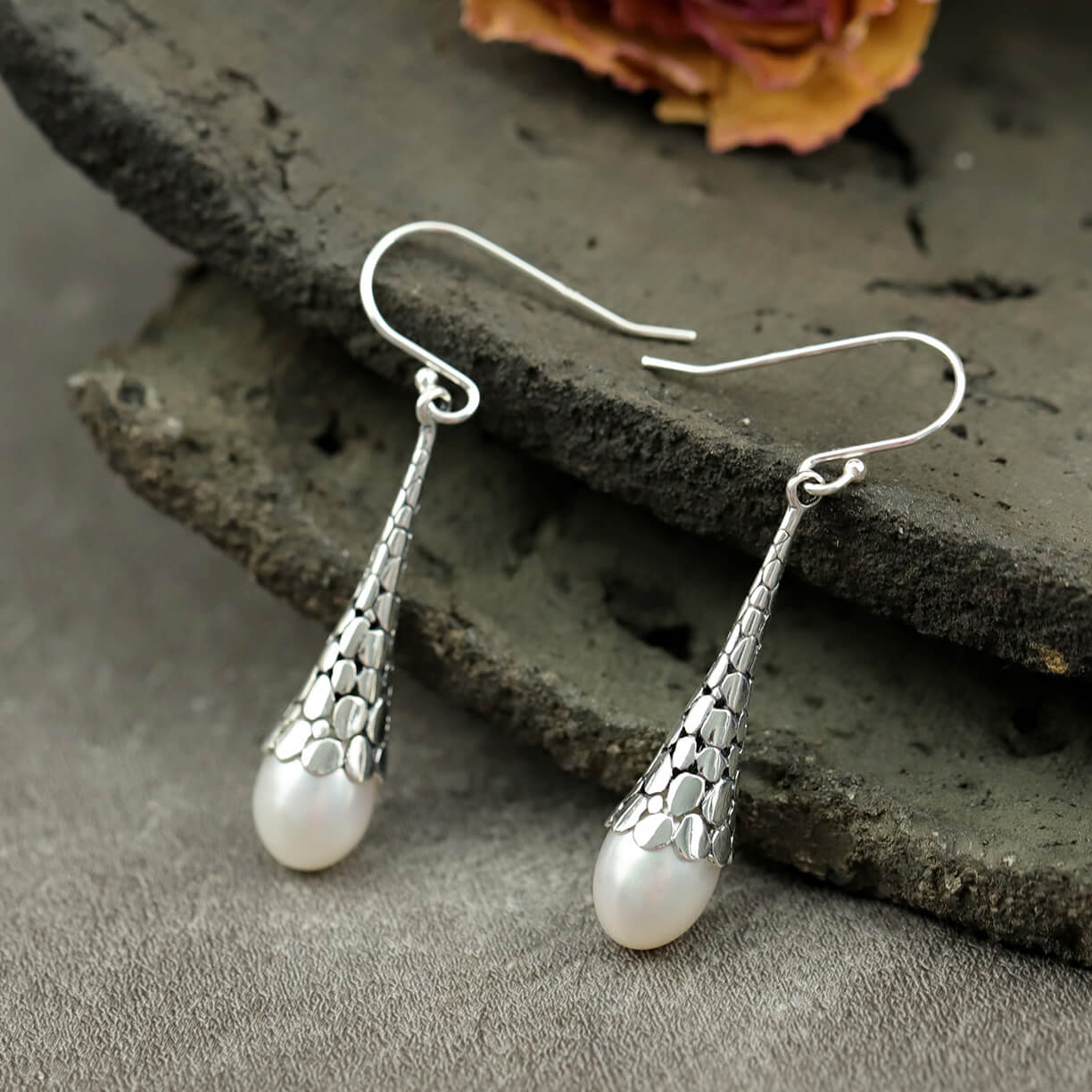 Vintage Pearl Long Drop Earrings
