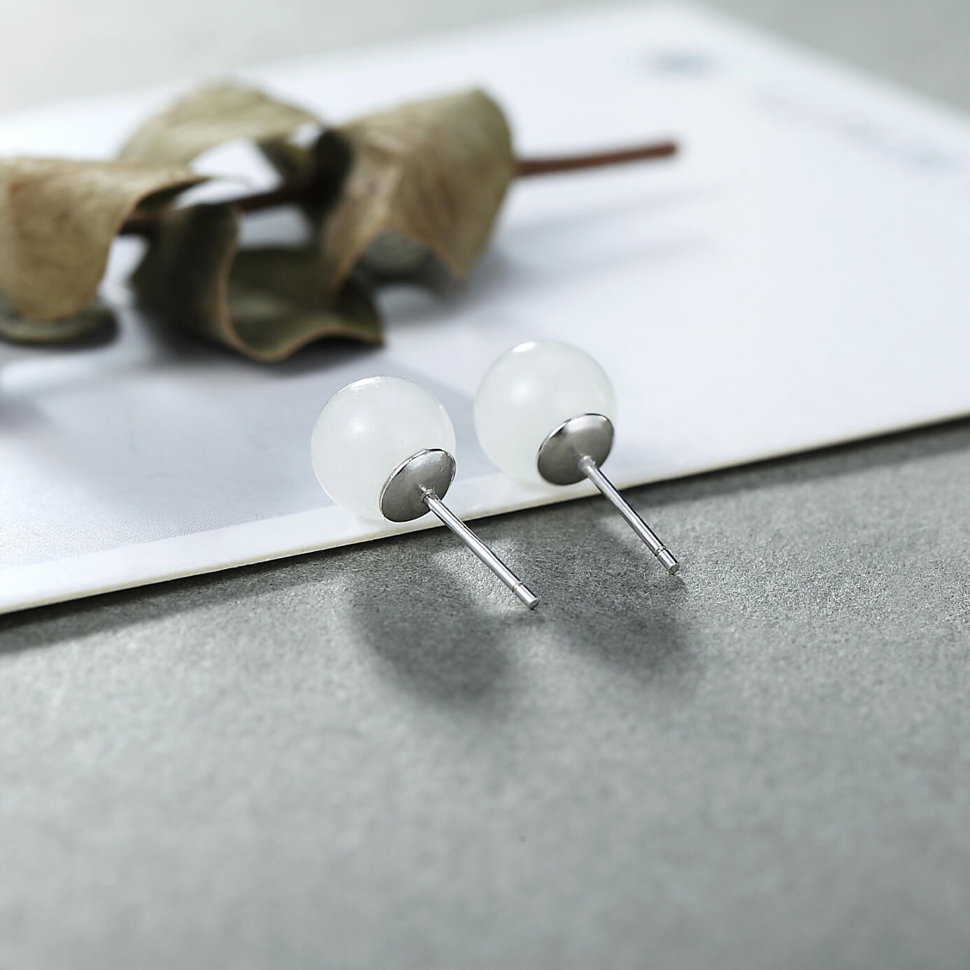 Natural White Jade Stud Earrings