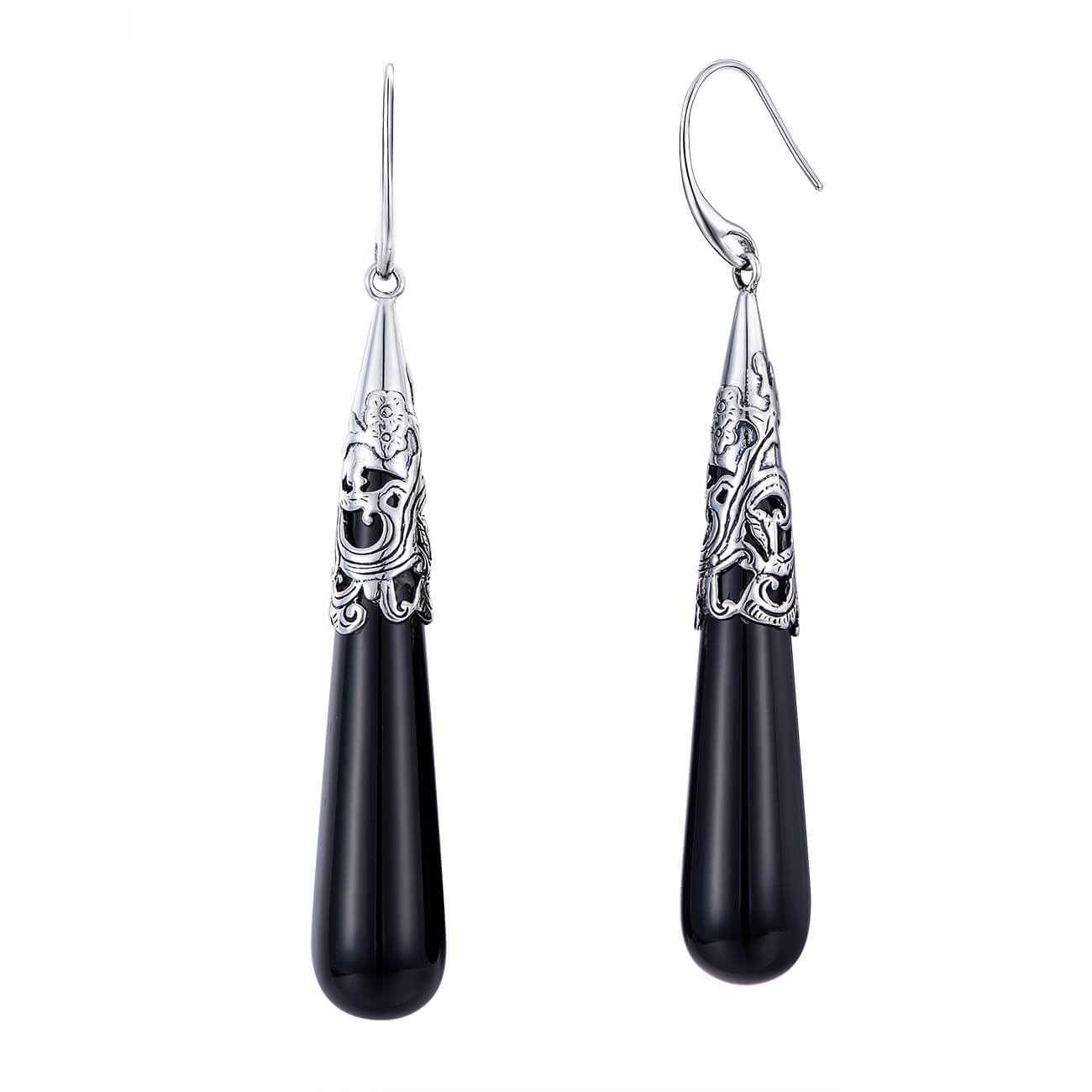 Original Black Agate Long Drop Earrings