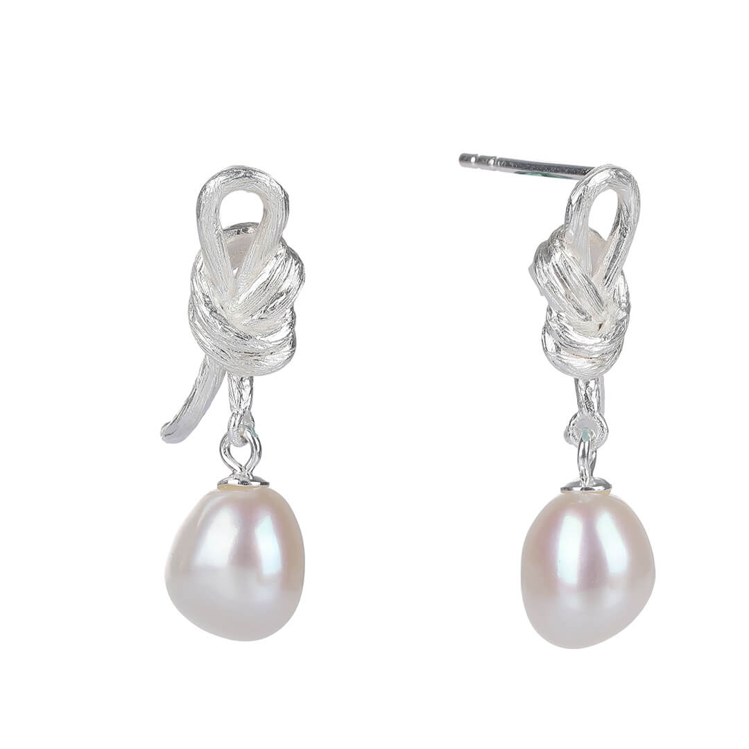 Freshwater Pearl Bowknot Silver Stud Earrings