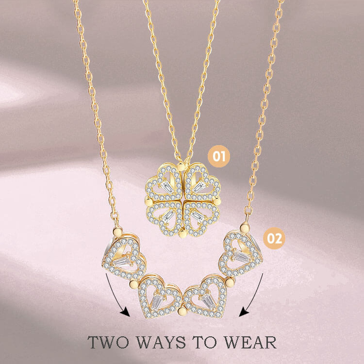Lovely Heart Foldable Necklace, Anti-Anxiety Clover Pendant
