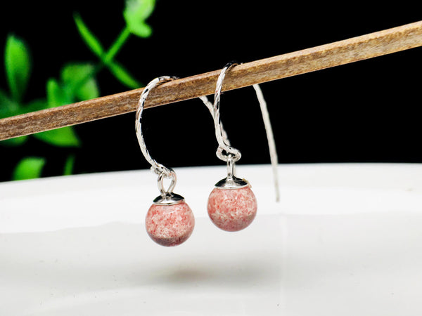 Pretty Strawberry Quartz Silver Drop Earrings
