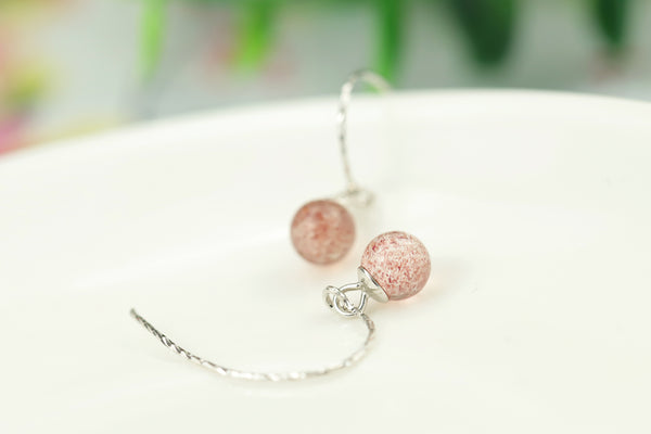 Pretty Strawberry Quartz Silver Drop Earrings