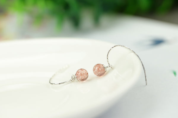 Pretty Strawberry Quartz Silver Drop Earrings