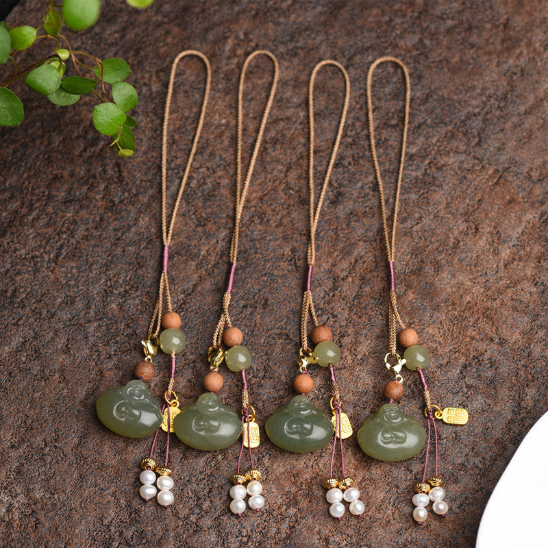 Luxyin Green Jade Buddha Amulet Necklace
