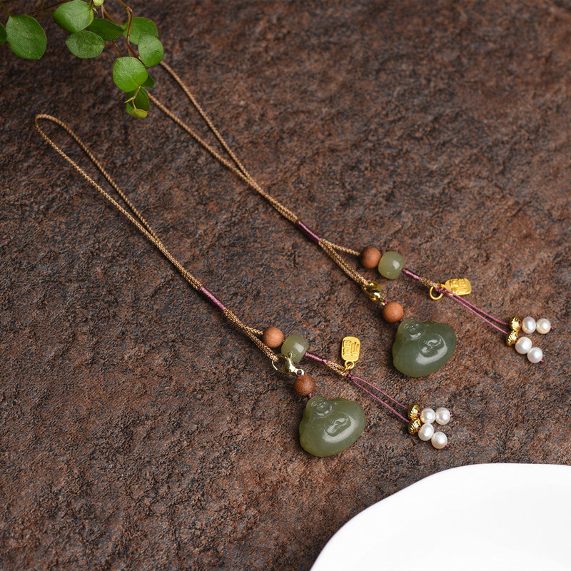 Luxyin Green Jade Buddha Amulet Necklace