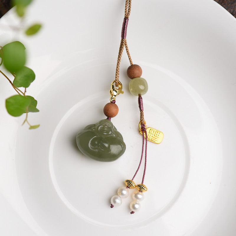 Luxyin Green Jade Buddha Amulet Necklace