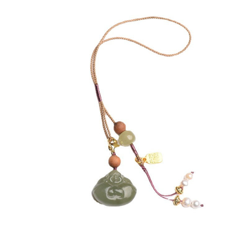 Luxyin Green Jade Buddha Amulet Necklace