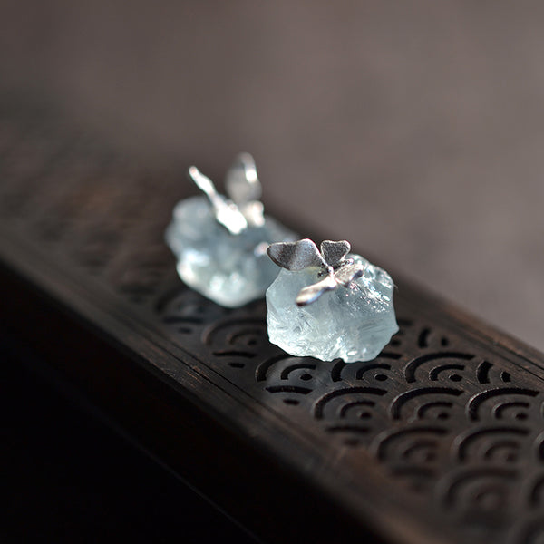 Aquamarine Earrings With Raw Aquamarine Stone