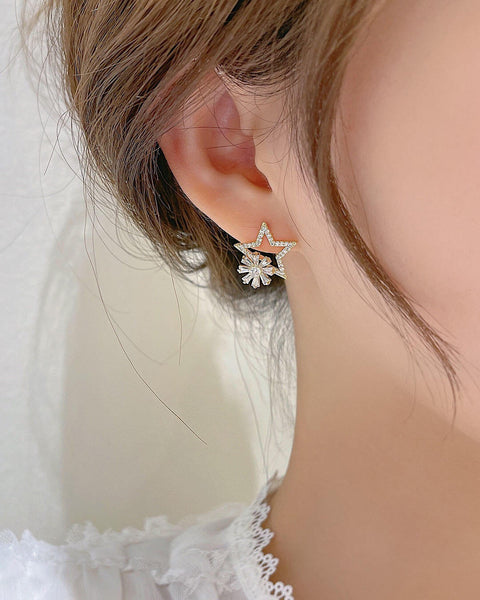 Anxiety Star Zircon Earrings with Rotating Windmill