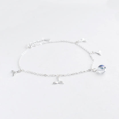 Luxyin S925 Sterling Silver Mermaid Tail Anklet with Iridescent Glass Beads