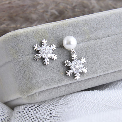 Luxyin 925 Silver Asymmetrical Pearl Snowflake Dangle Earrings