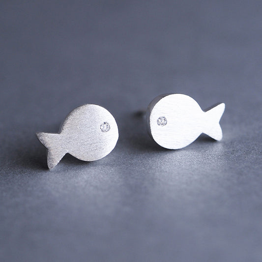 Luxyin Sterling Silver Little Fish Stud Earrings