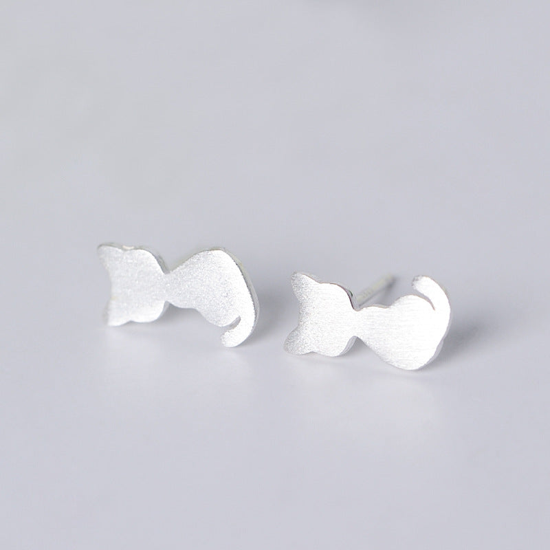 Luxyin 925 Sterling Silver Cat Stud Earrings