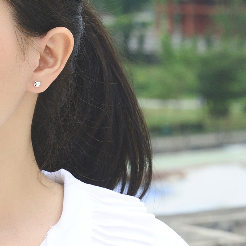 Luxyin Sterling Silver Cute Panda Stud Earrings