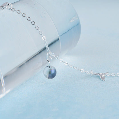 Luxyin S925 Sterling Silver Mermaid Tail Anklet with Iridescent Glass Beads