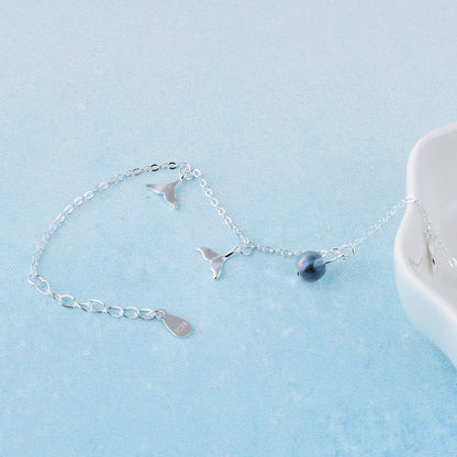 Luxyin S925 Sterling Silver Mermaid Tail Anklet with Iridescent Glass Beads