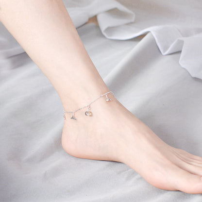 Luxyin S925 Sterling Silver Mermaid Tail Anklet with Iridescent Glass Beads