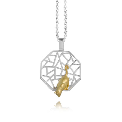 Luxyin Whimsical Kitty: Sterling Silver Cat Pendant