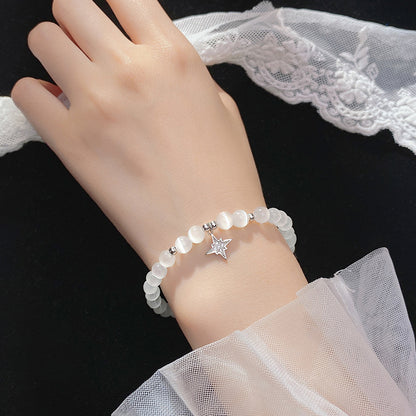 S925 Silver Moonstone Star Moon Stretch Bracelet