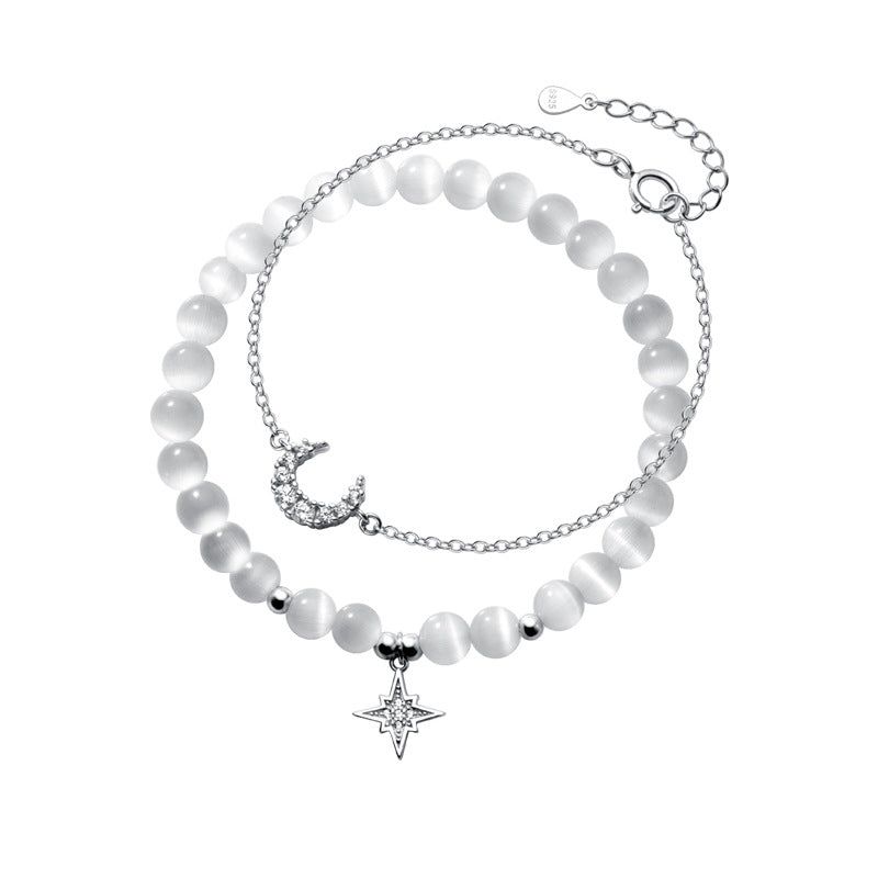 S925 Silver Moonstone Star Moon Stretch Bracelet