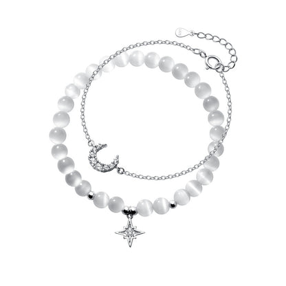 S925 Silver Moonstone Star Moon Stretch Bracelet