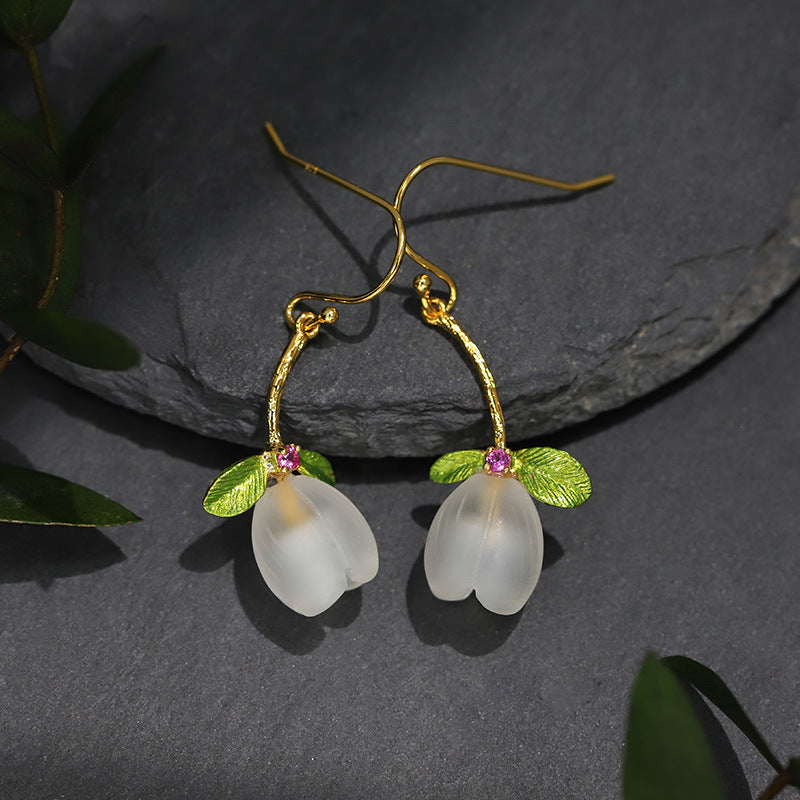 Gorgeous Natural Crystal Flower Drop Earrings