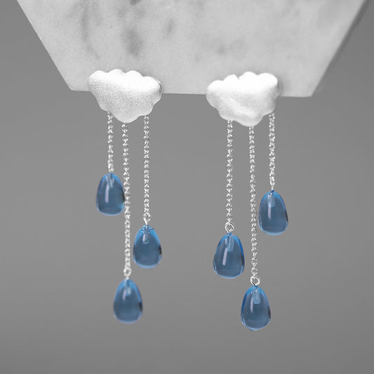 Luxyin Cloud & Crystal Raindrop Sterling Silver Earrings