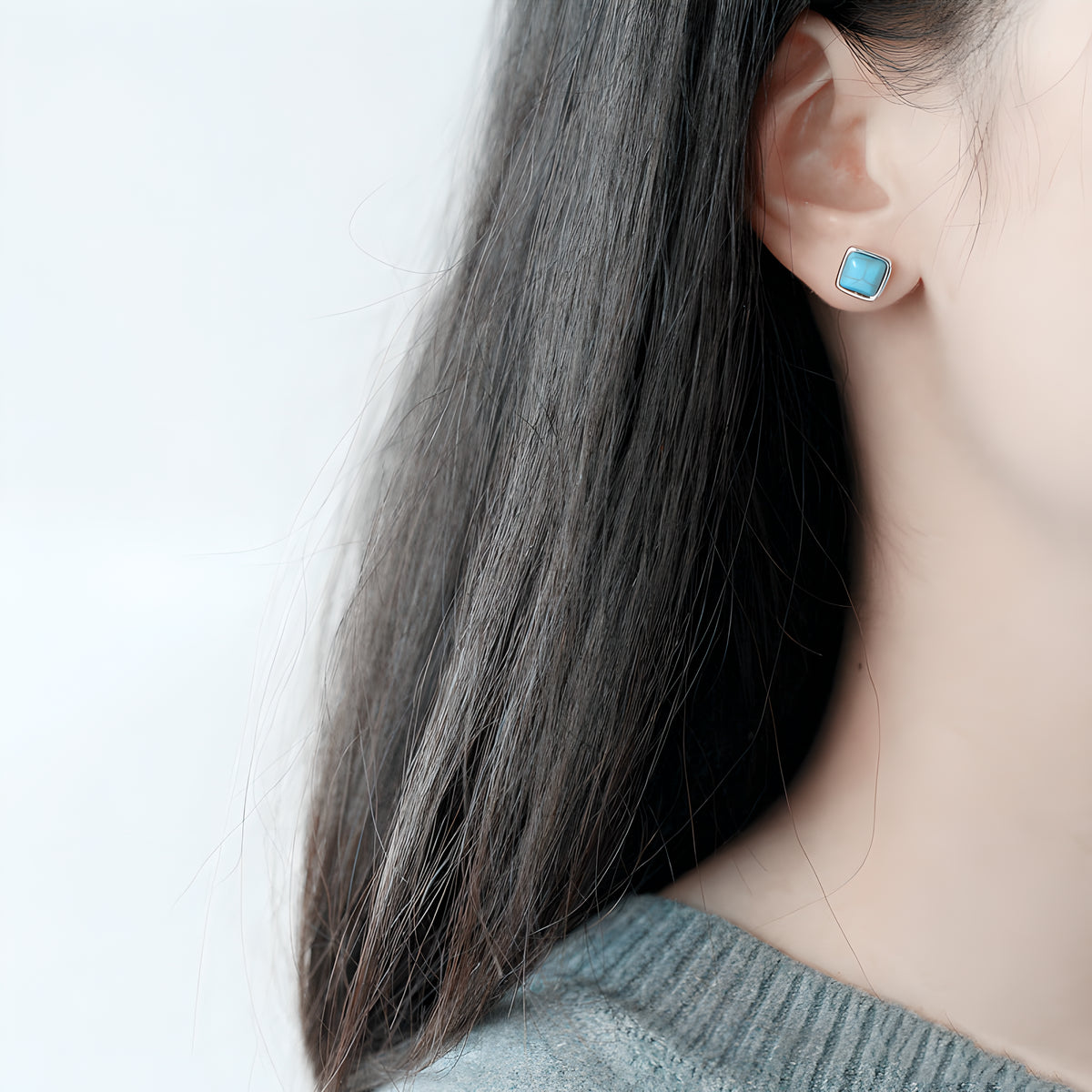 Turquoise Geometric Square Sugar Cube Earrings Artistic Blue Style 2023 New