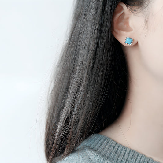 Turquoise Geometric Square Sugar Cube Earrings Artistic Blue Style 2023 New