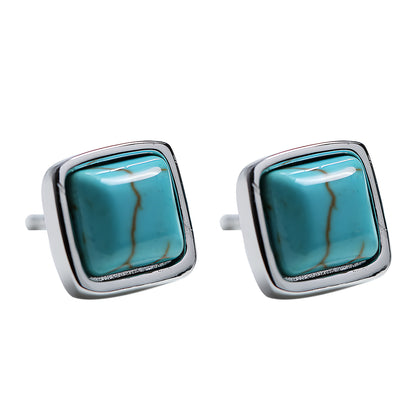 Turquoise Geometric Square Sugar Cube Earrings Artistic Blue Style 2023 New