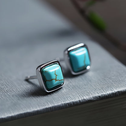 Turquoise Geometric Square Sugar Cube Earrings Artistic Blue Style 2023 New