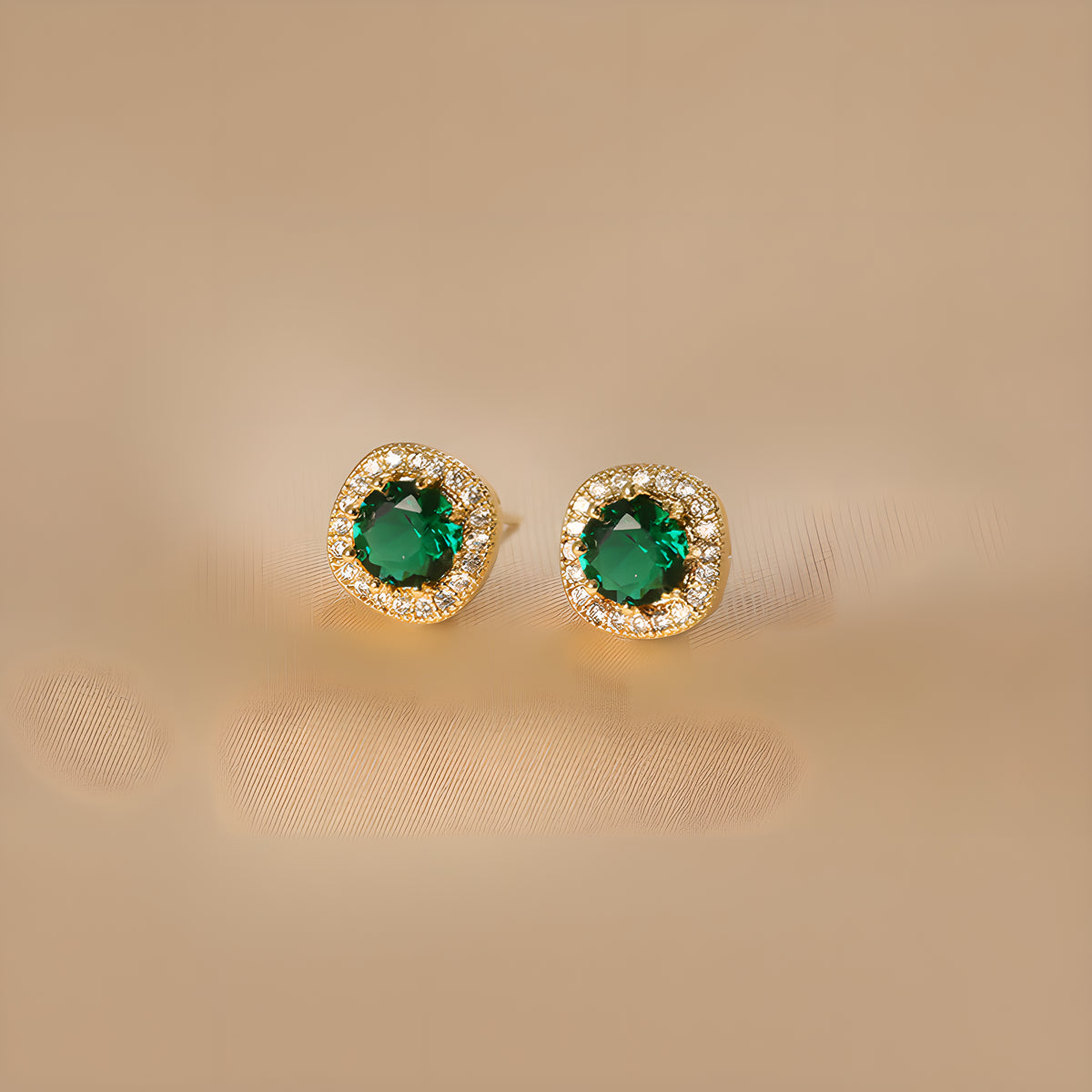 Geometric Emerald Square Stud Earrings Gold Plated
