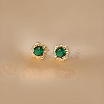 Geometric Emerald Square Stud Earrings Gold Plated