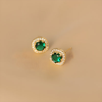 Geometric Emerald Square Stud Earrings Gold Plated