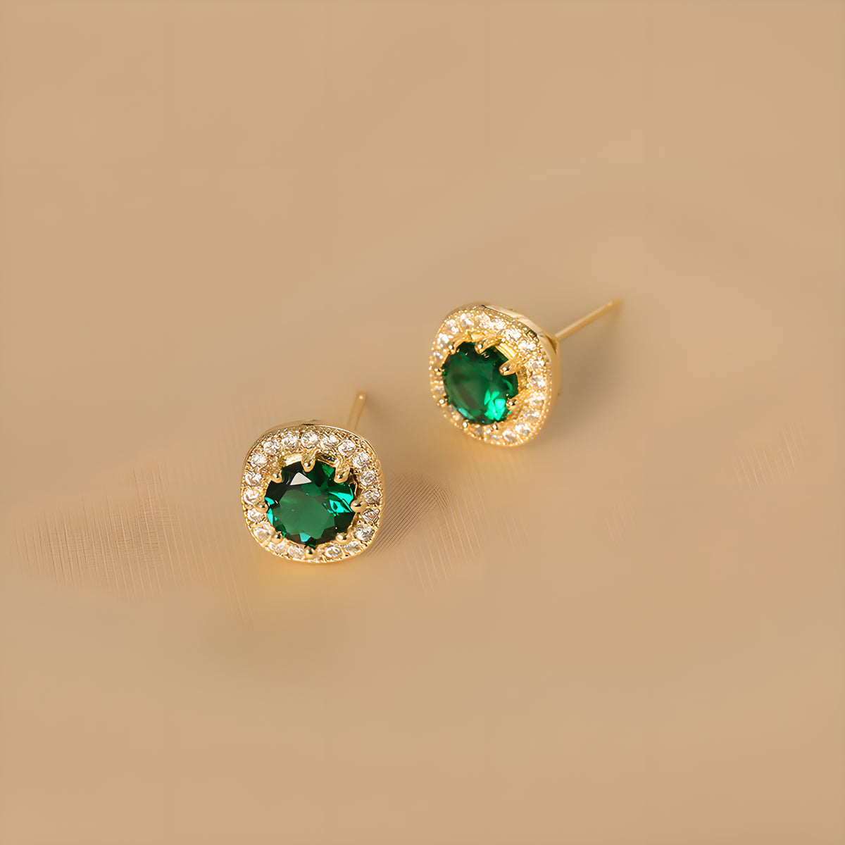 Geometric Emerald Square Stud Earrings Gold Plated