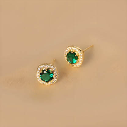 Geometric Emerald Square Stud Earrings Gold Plated