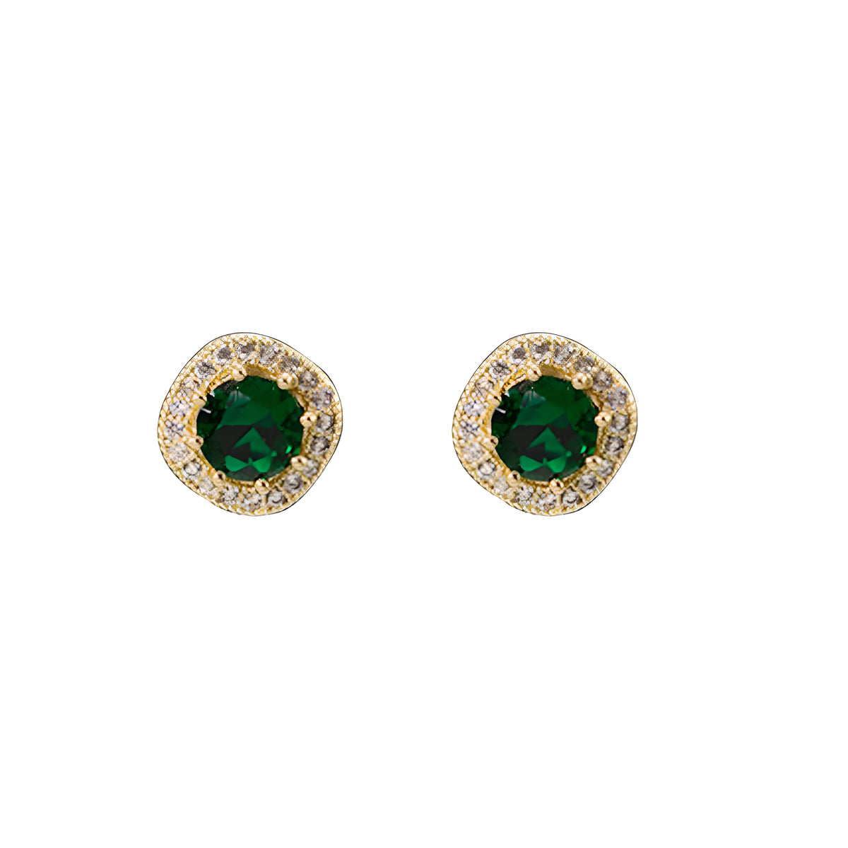 Geometric Emerald Square Stud Earrings Gold Plated