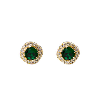 Geometric Emerald Square Stud Earrings Gold Plated