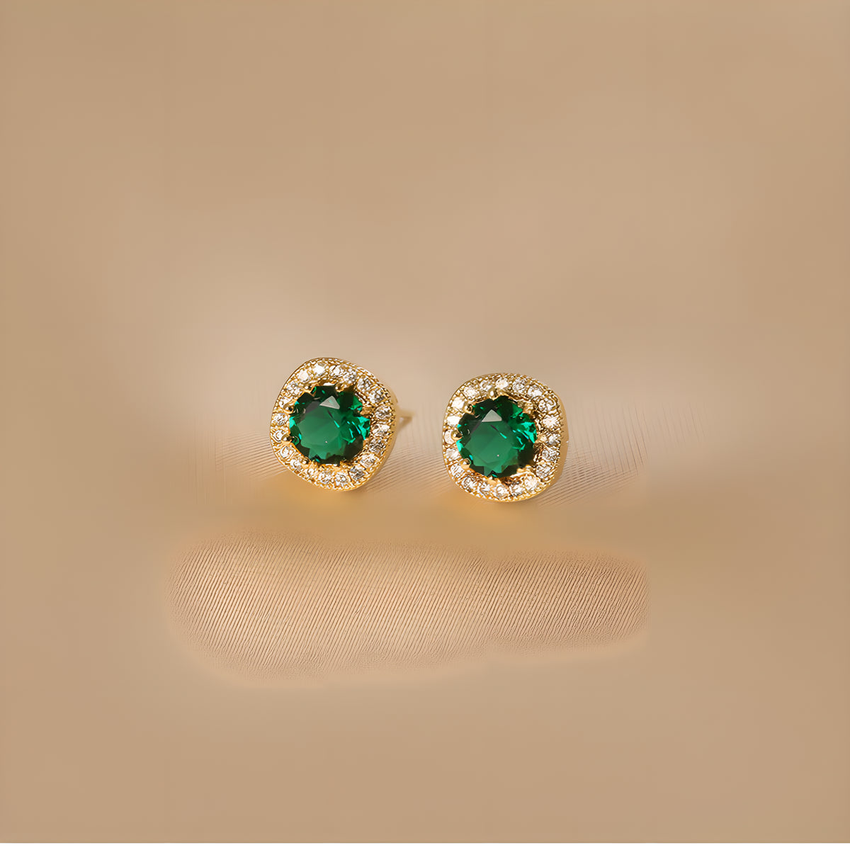 Geometric Emerald Square Stud Earrings Gold Plated
