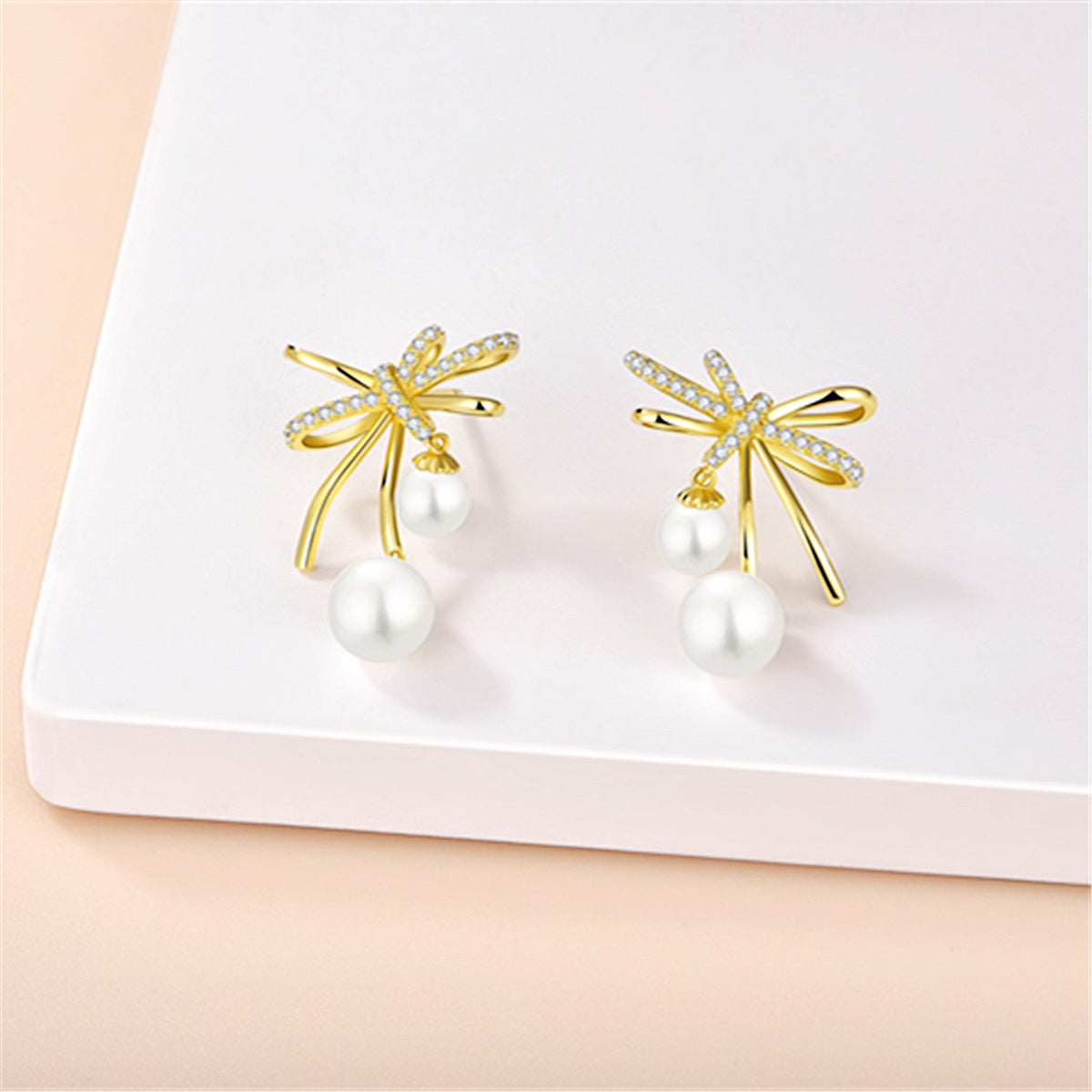 S925 Sterling Silver Butterfly Bow Pearl Earrings